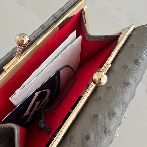 LOW START Dooney & Bourke Wallet Grey Ostrich Leather Gold Hardware Brand New - Picture 7 of 14